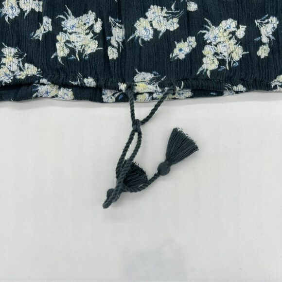 Denim & Supply Top Women Small Blue White Floral Tasseled Oversize RL Boho Shirt - Picture 2 of 5